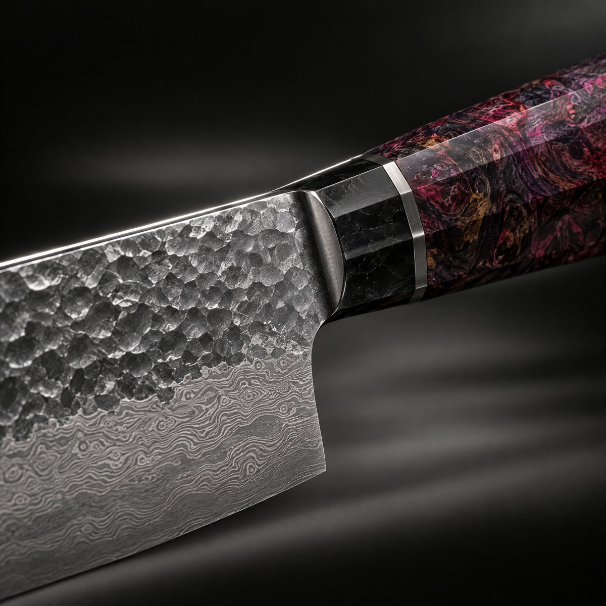 Close-up of the retsu gyuto chef knife blade and handle