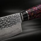 Close-up of the retsu gyuto chef knife blade and handle