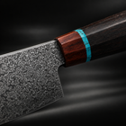 Close-up of the arashi gyuto chef knife blade and handle