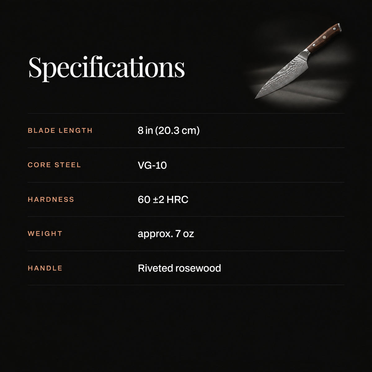 Musashi Gyuto Chef Knife specifications