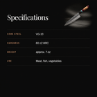 Tenryu Gyuto Chef Knife specifications