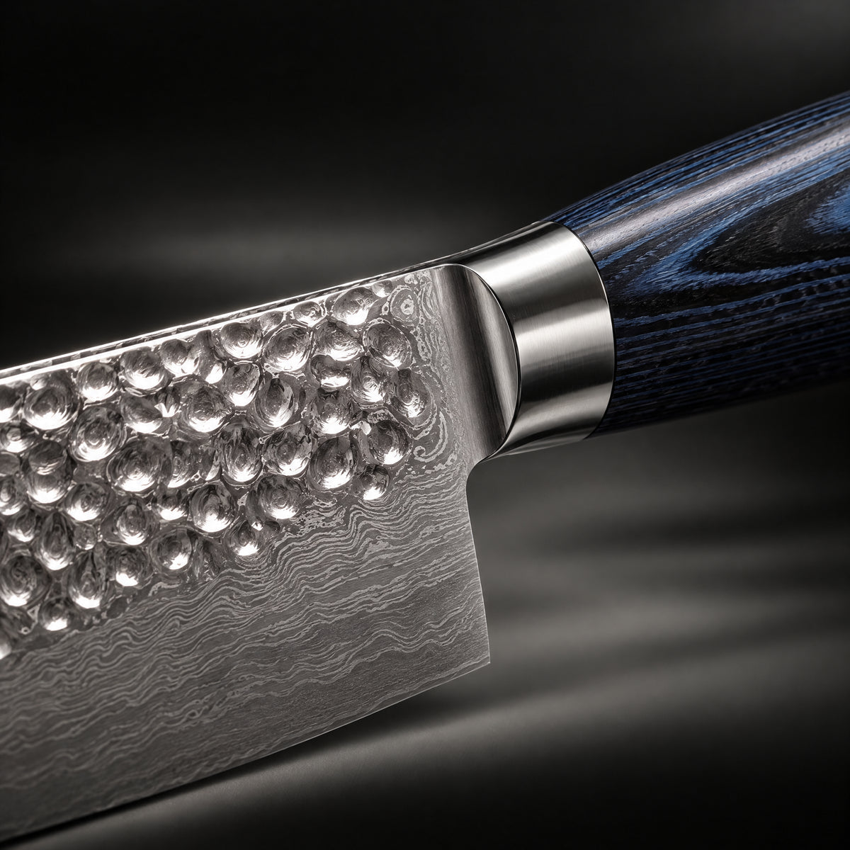 Close-up of the genkai gyuto chef knife blade and handle