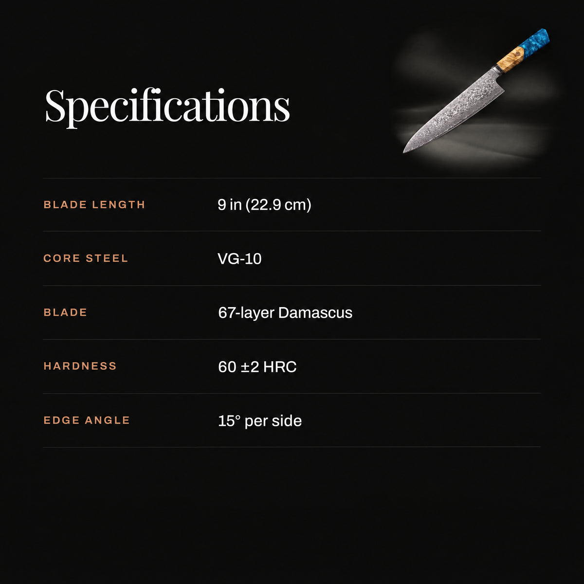 Suijin 9-Inch Gyuto Chef Knife specifications