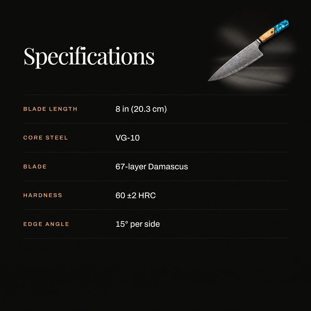 Suijin 8-Inch Gyuto Chef Knife specifications