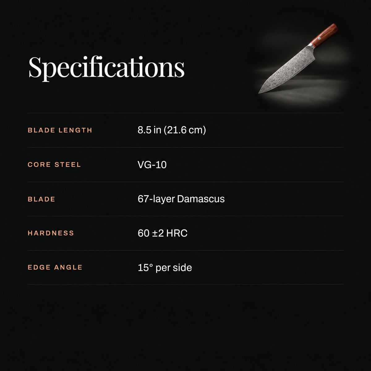 Takamori Gyuto Chef Knife specifications