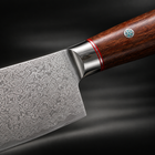 Close-up of the takamori gyuto chef knife blade and handle