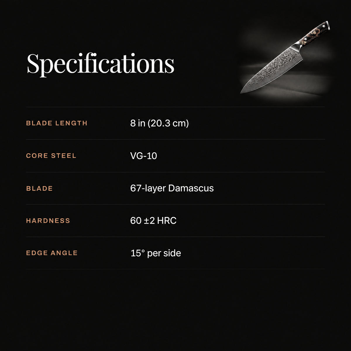 Kongo Gyuto Chef Knife specifications