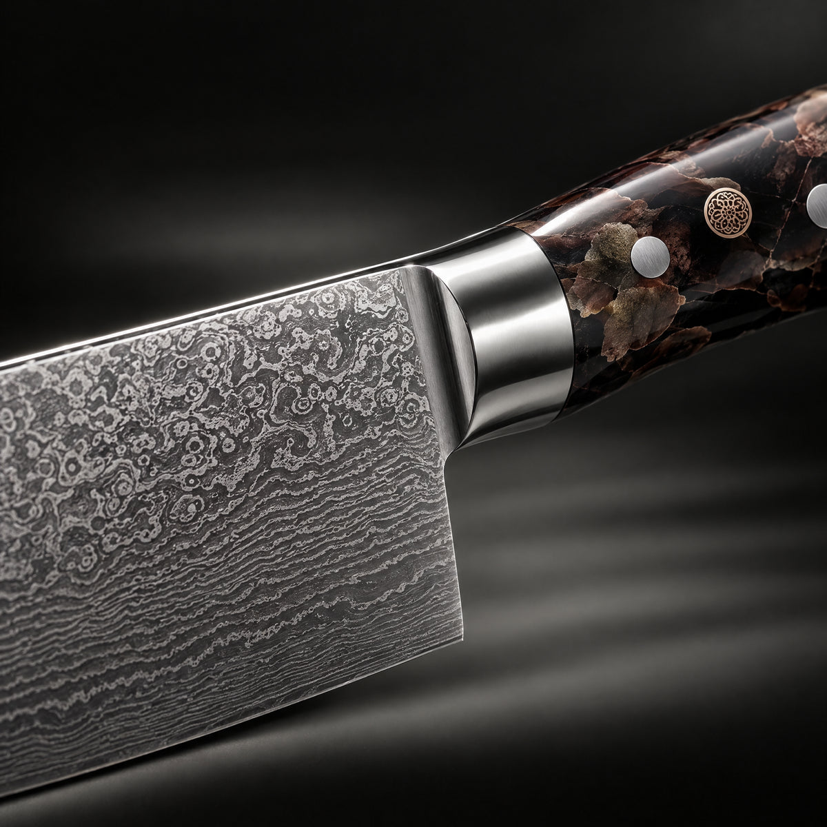 Close-up of the kongo gyuto chef knife blade and handle