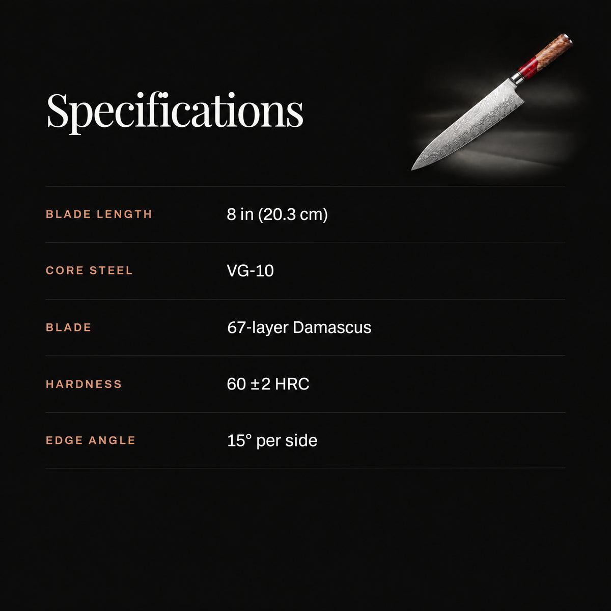 Akagi Gyuto Chef Knife specifications