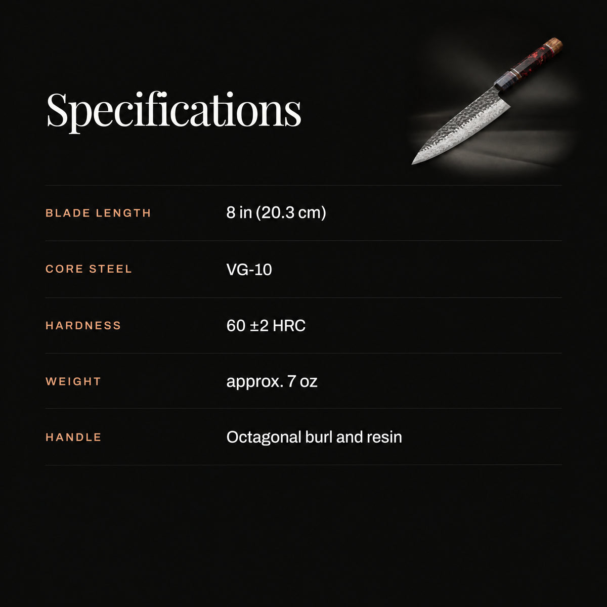 Kazan Gyuto Chef Knife specifications