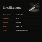 Kazan Gyuto Chef Knife specifications