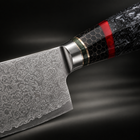 Close-up of the shiden broad gyuto chef knife blade and handle