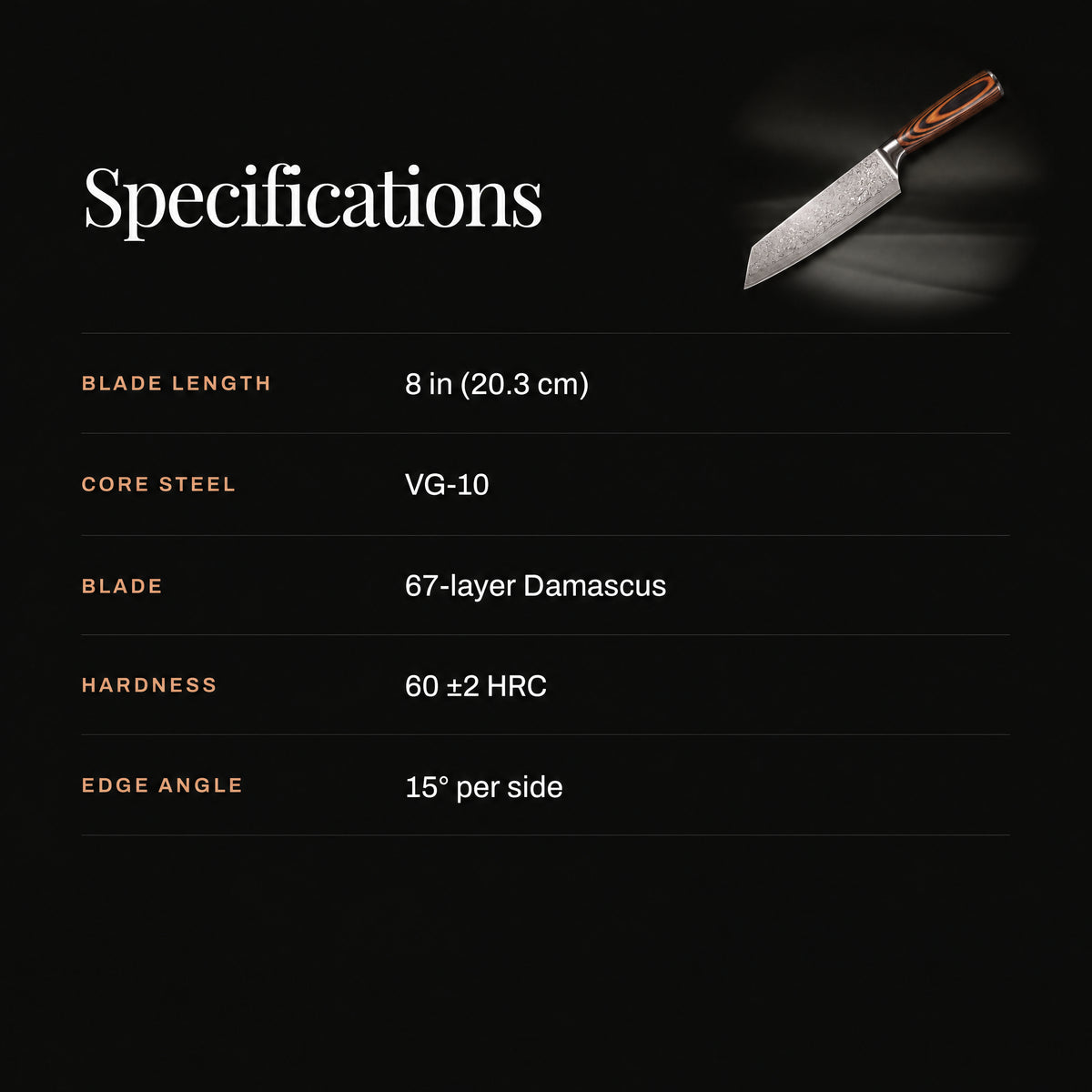 Asahi Kiritsuke Knife specifications