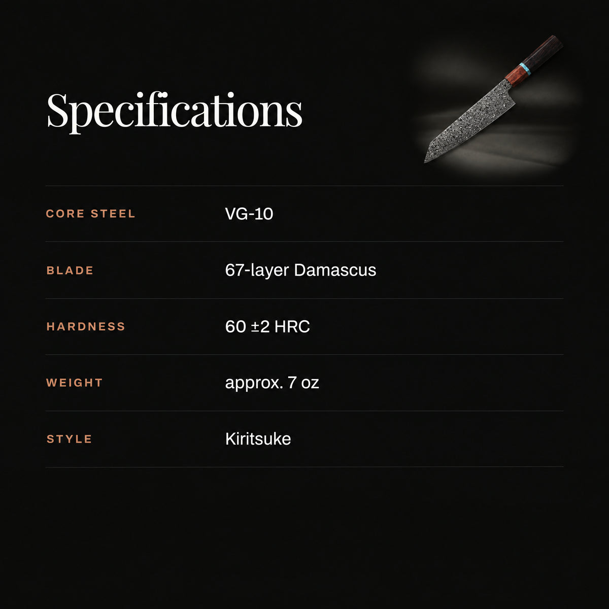 Arashi Kiritsuke Knife specifications