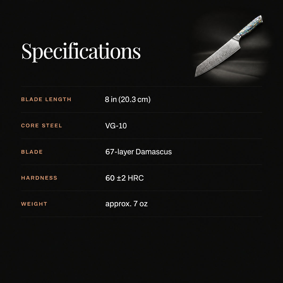 Gekko Kiritsuke Knife specifications