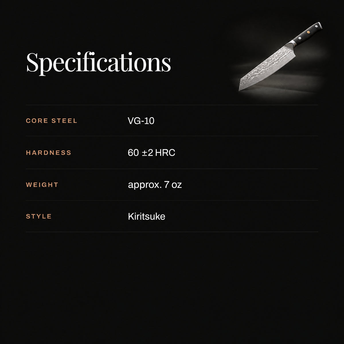 Guren Kiritsuke Knife specifications