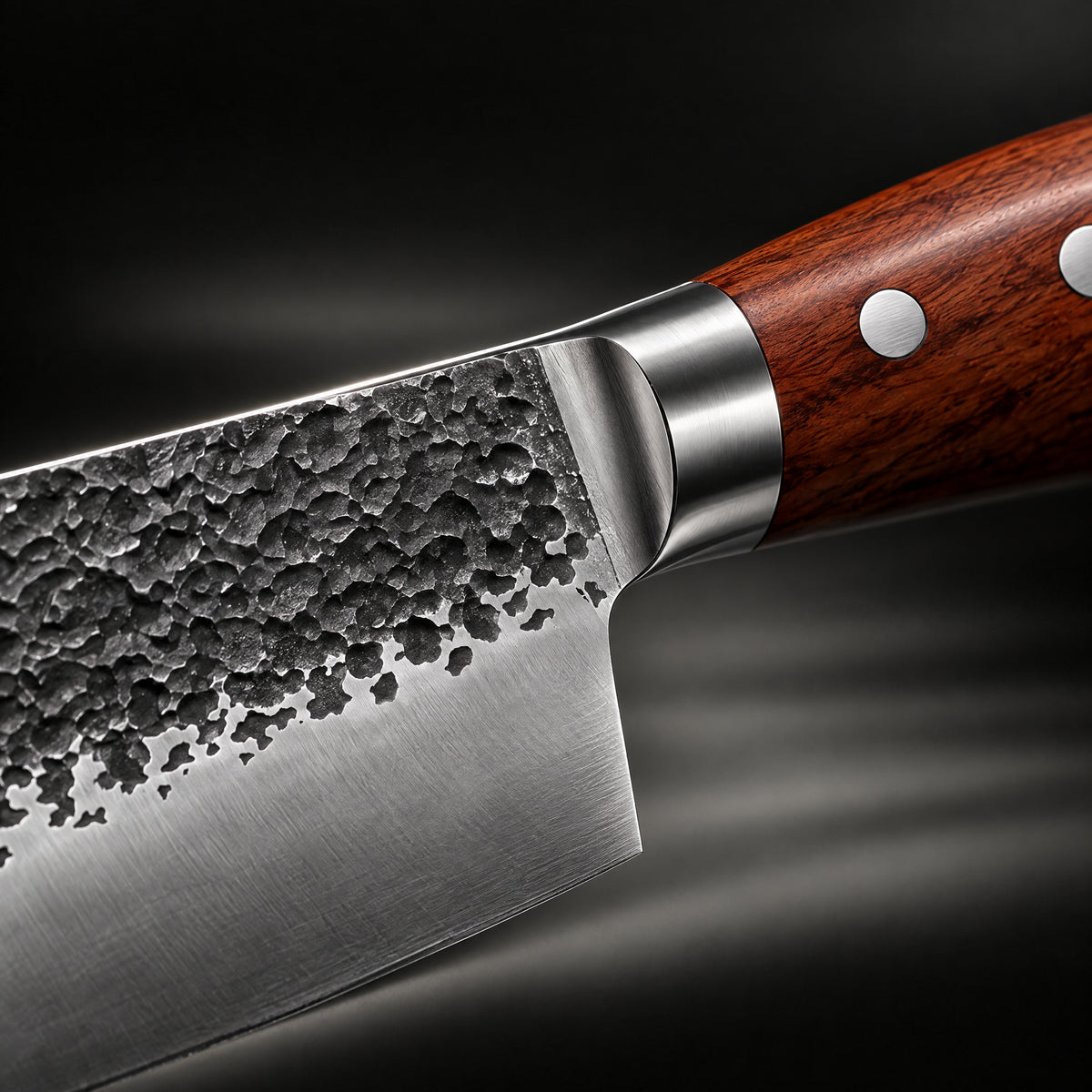 Close-up of the hagane kiritsuke knife blade and handle