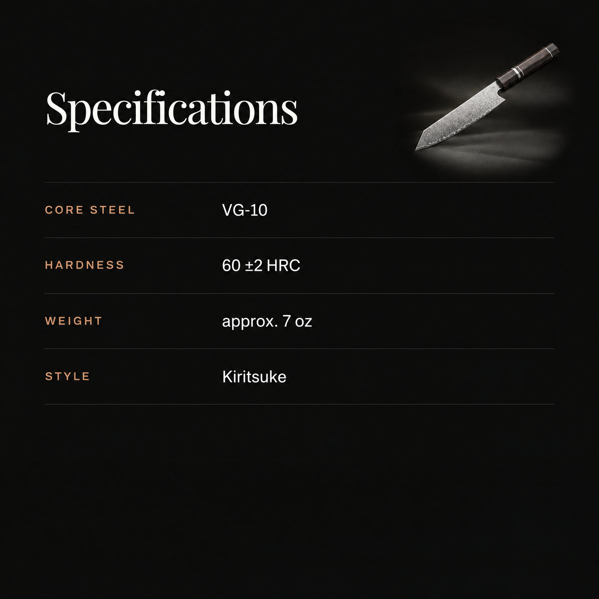 Hakugin Kiritsuke Knife specifications