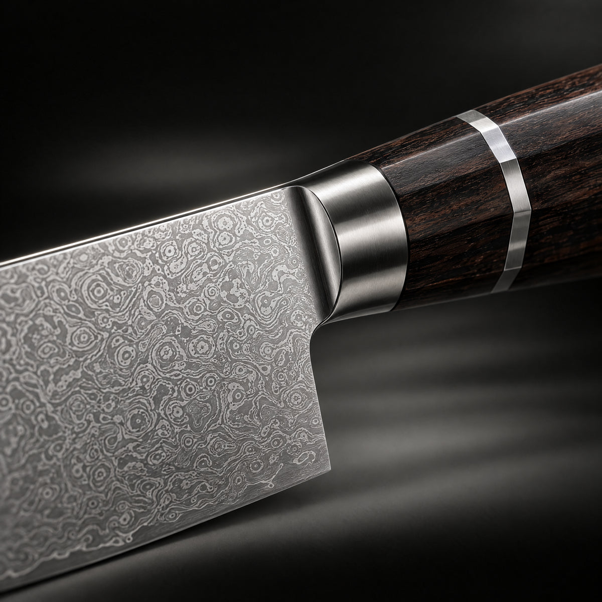 Close-up of the hakugin kiritsuke knife blade and handle