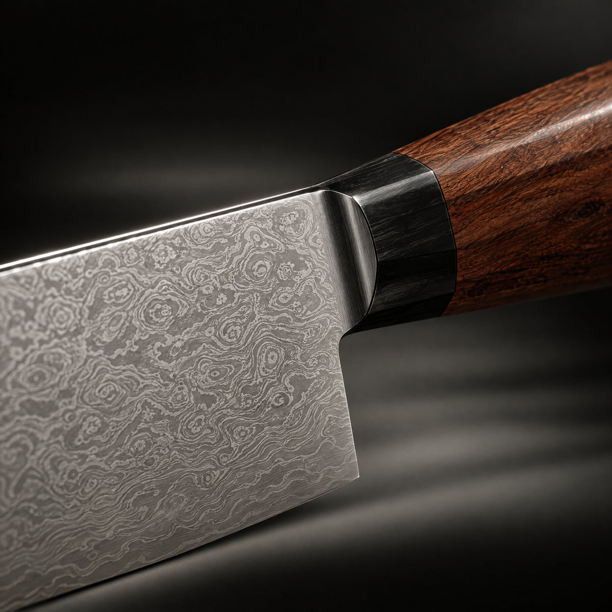 Close-up of the kenshin kiritsuke knife blade and handle