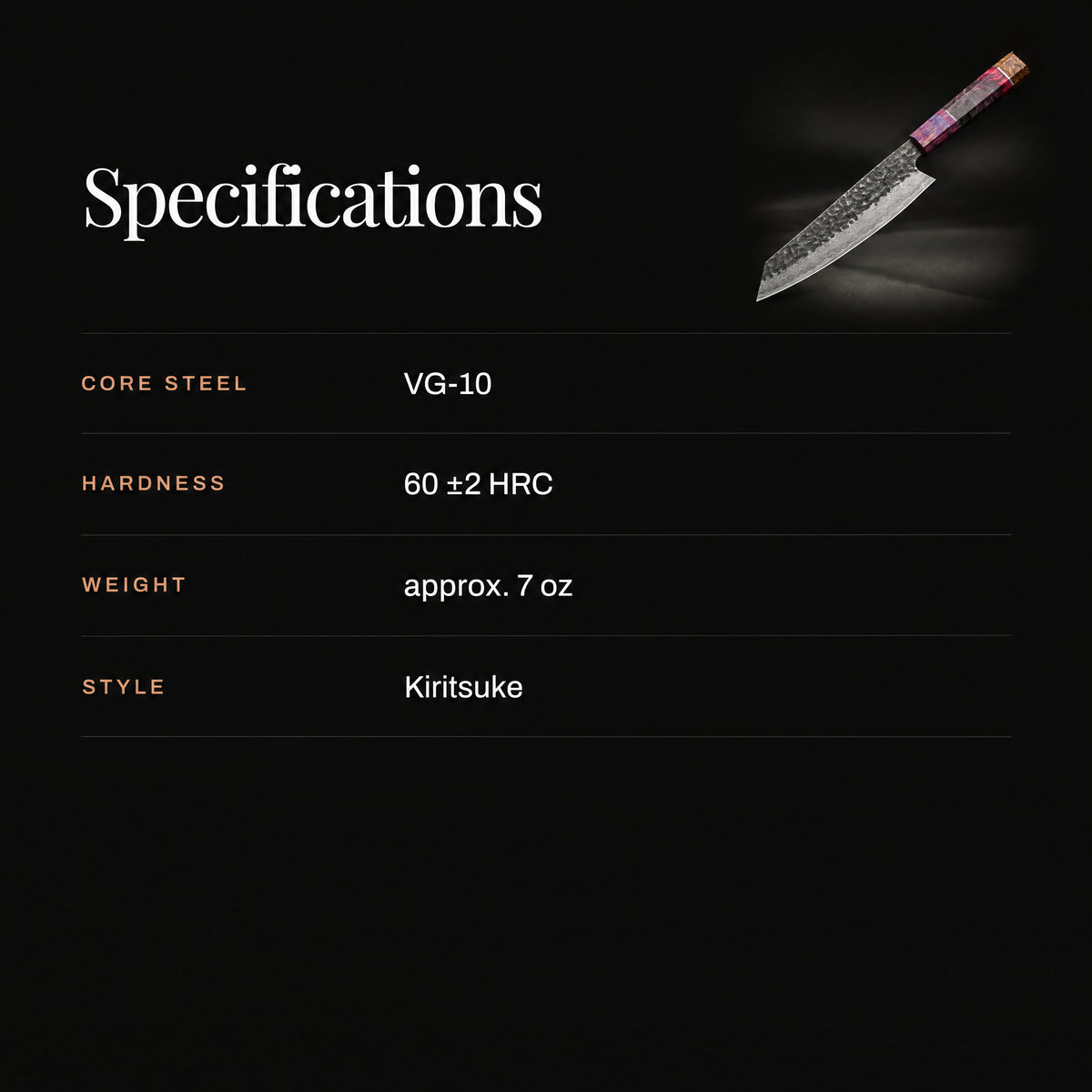 Kazan Kiritsuke Knife specifications