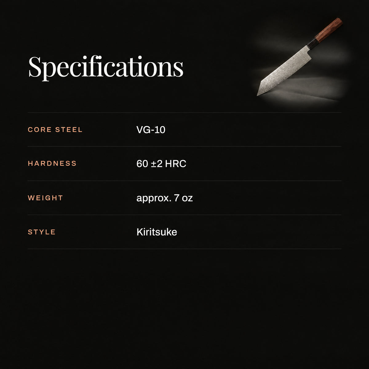 Kenshin Kiritsuke Knife specifications