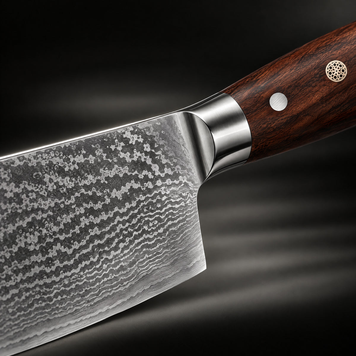 Close-up of the musashi kiritsuke knife blade and handle