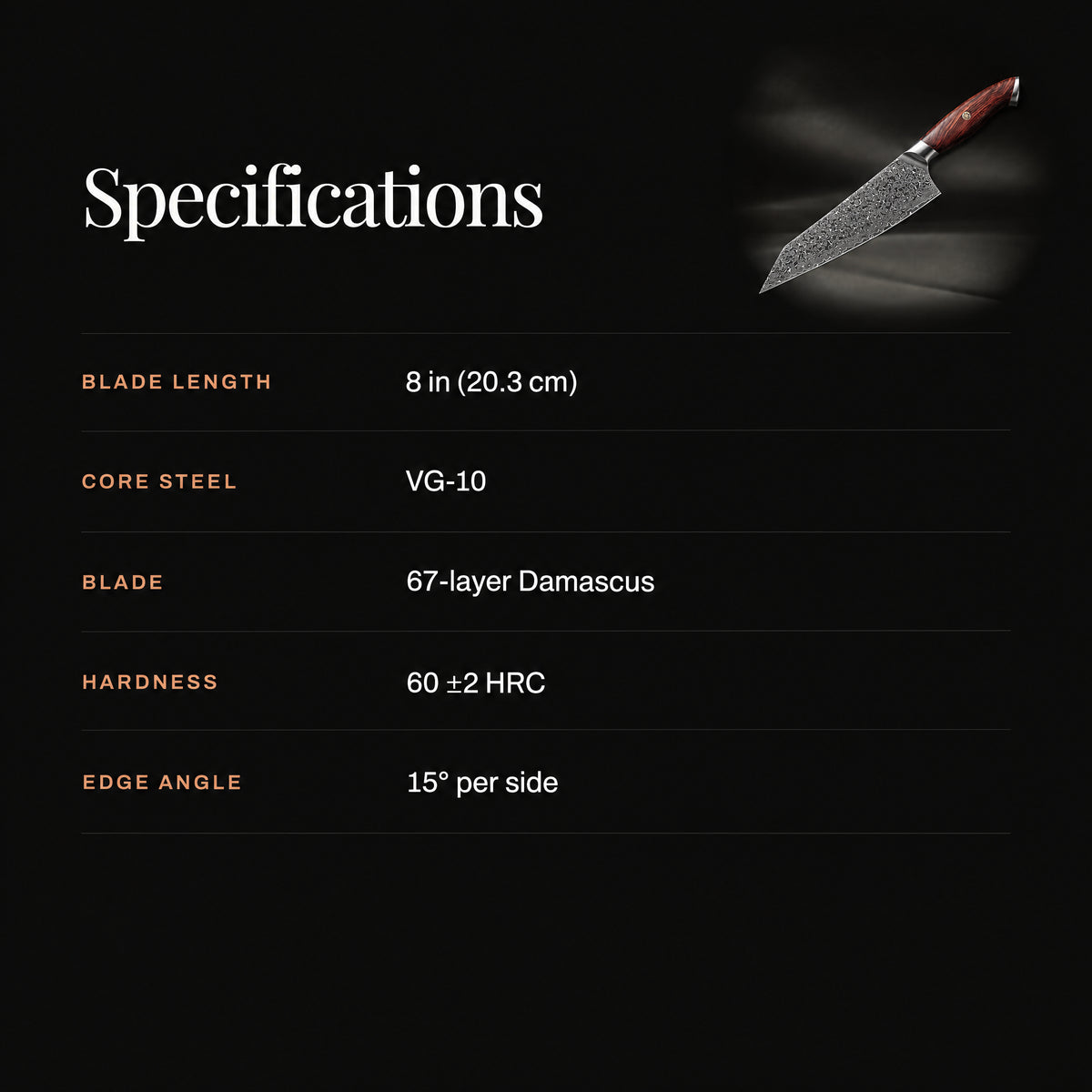 Kurama Kiritsuke Knife specifications