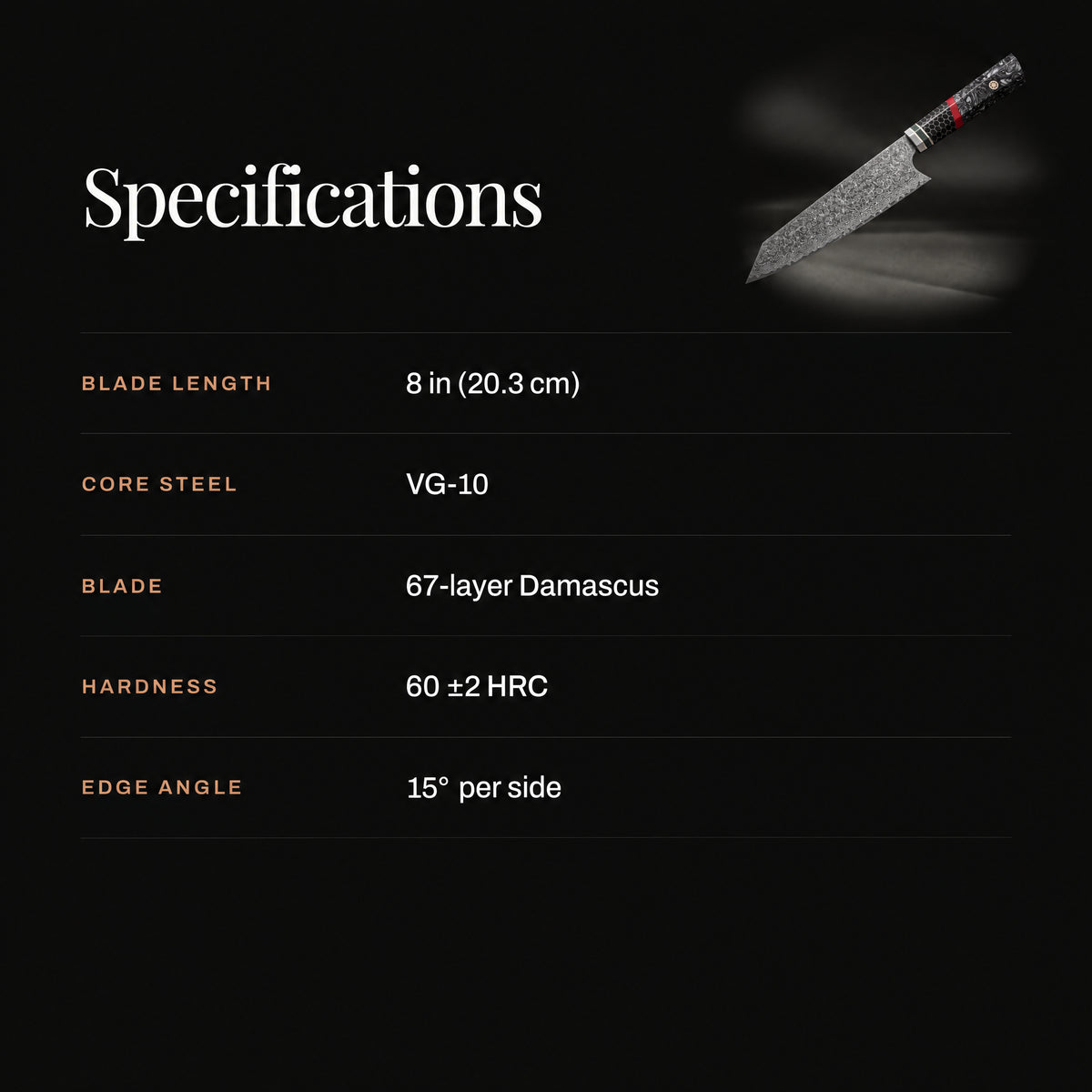 Shiden Kiritsuke Knife specifications