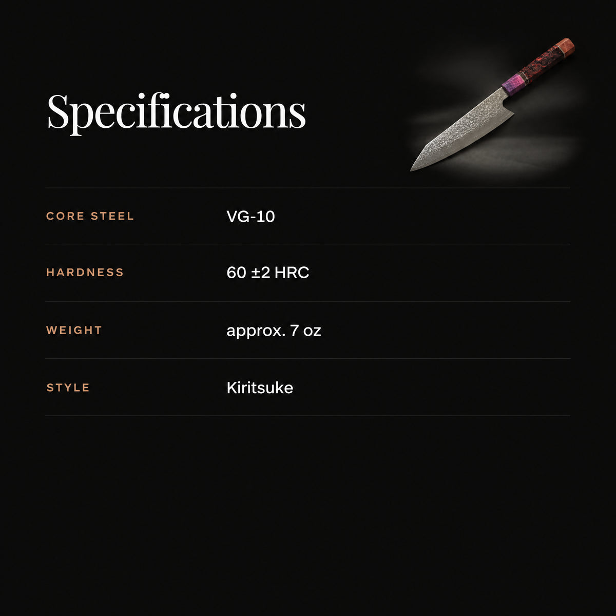 Shinzan Kiritsuke Knife specifications