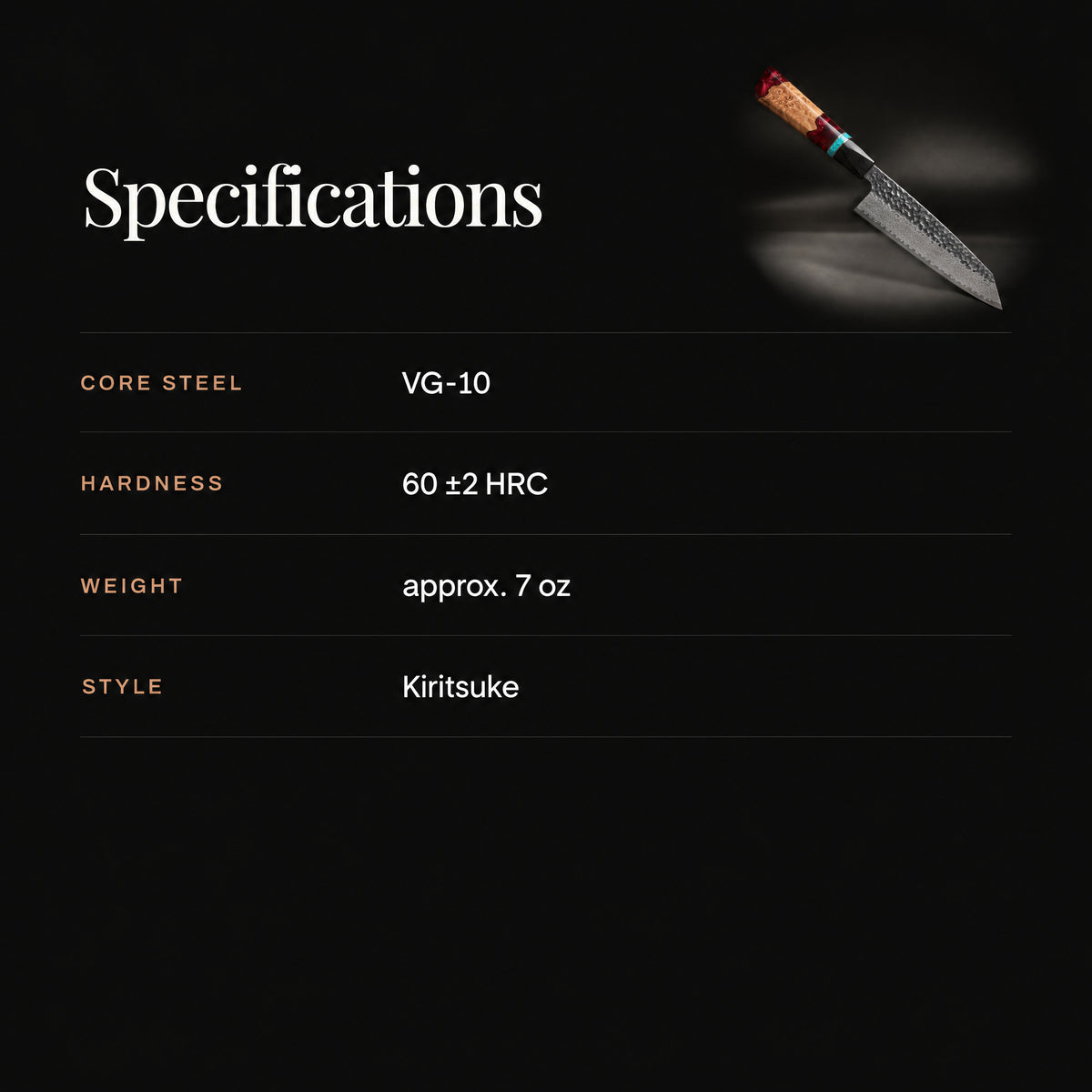 Tenryu Kiritsuke Knife specifications
