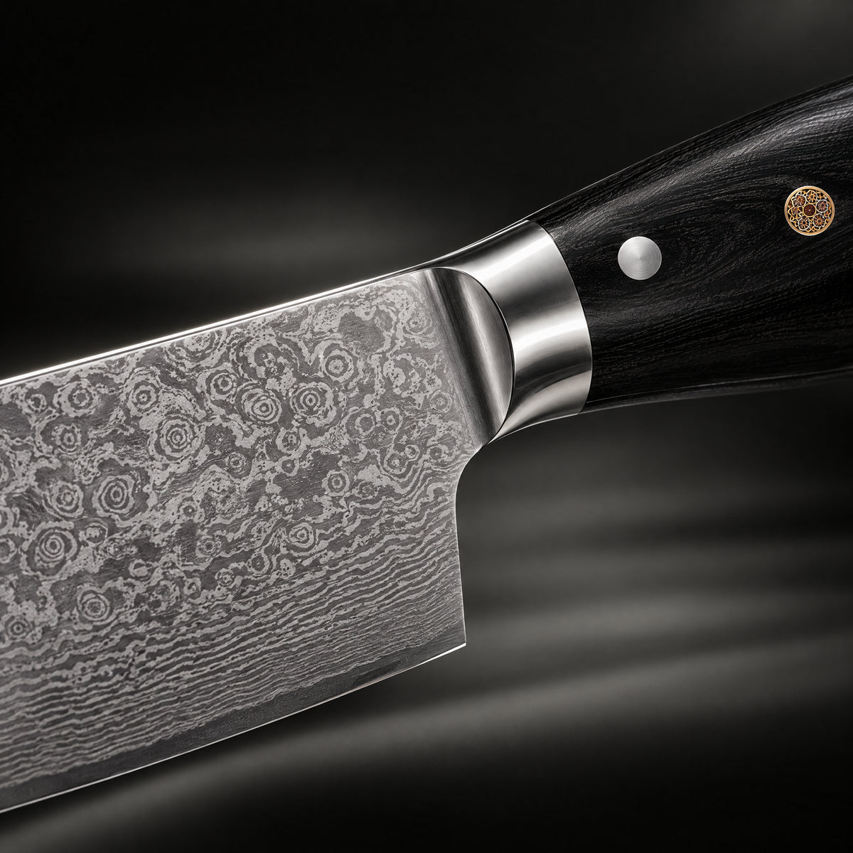 Close-up of the guren nakiri knife blade and handle