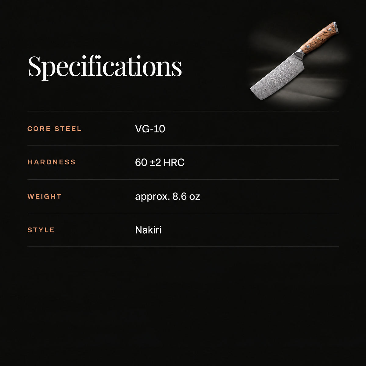 Hayate Nakiri Knife specifications