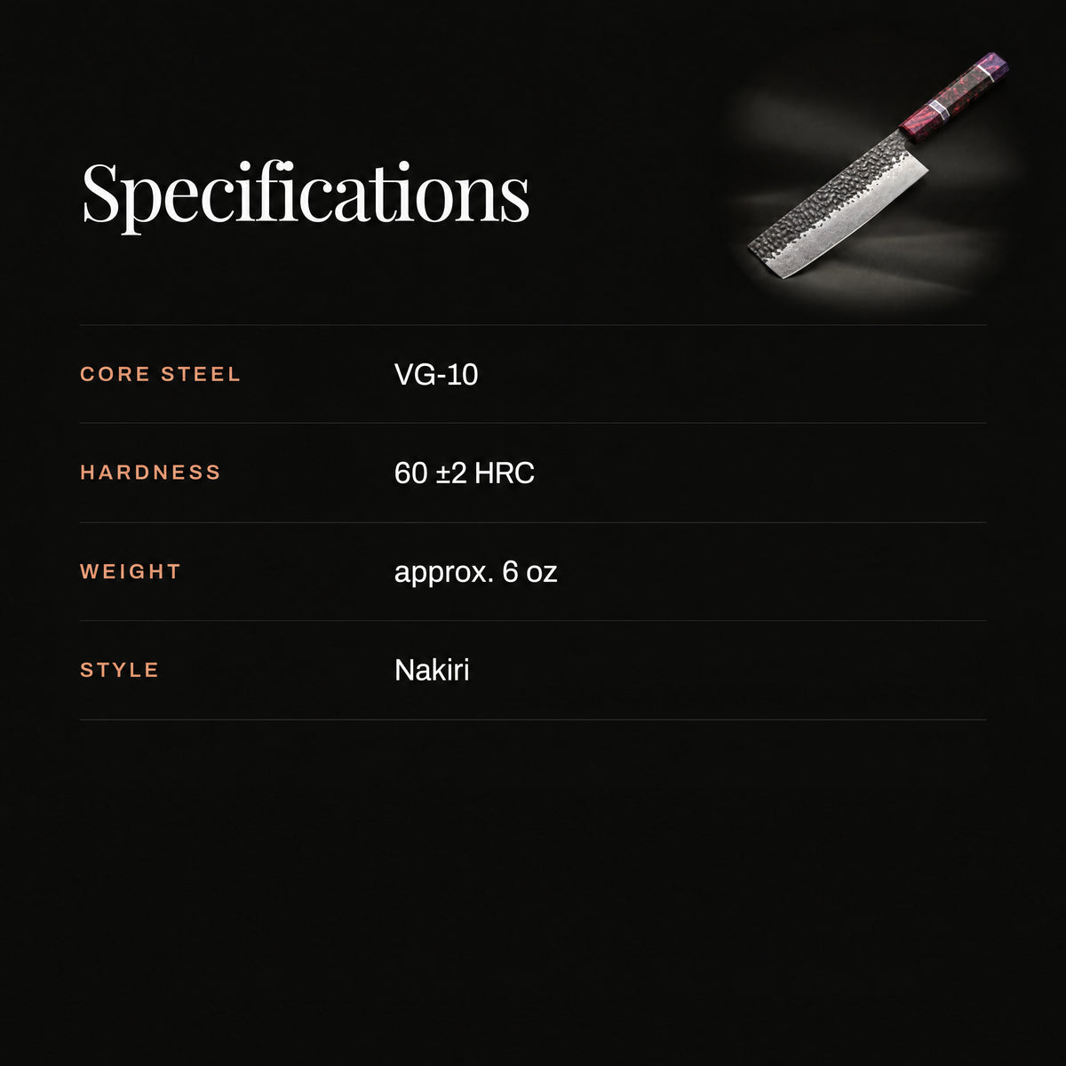 Kazan Nakiri Knife specifications