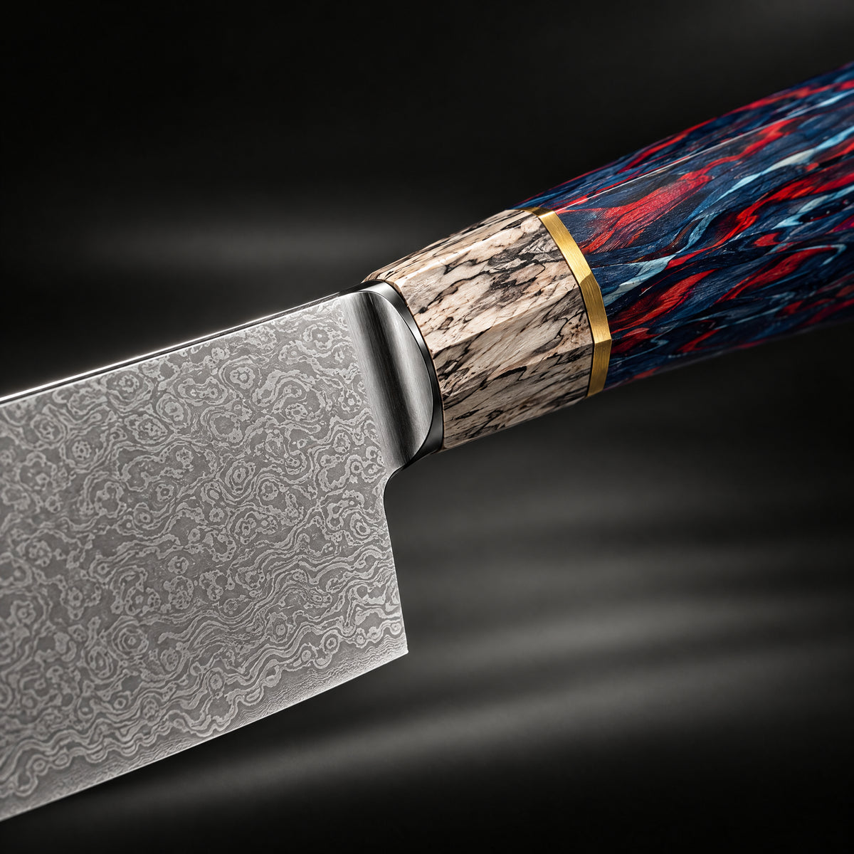 Close-up of the raiko nakiri knife blade and handle