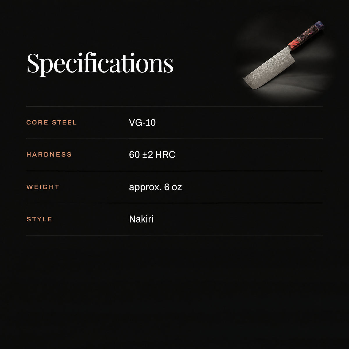Shinzan Nakiri Knife specifications