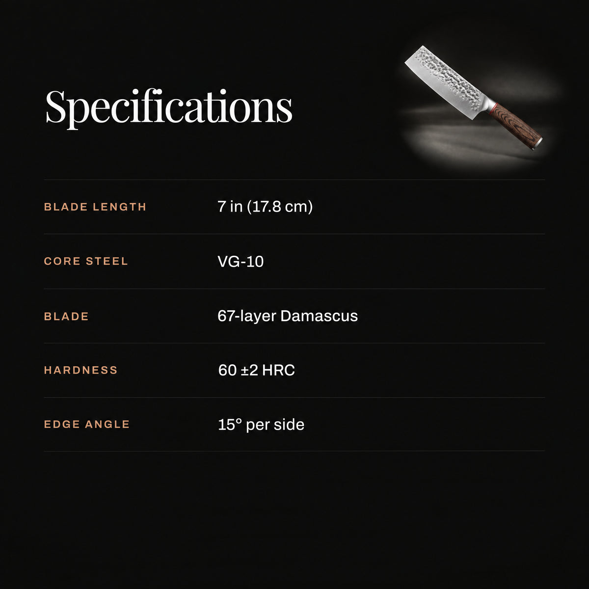 Taiga Nakiri Knife specifications