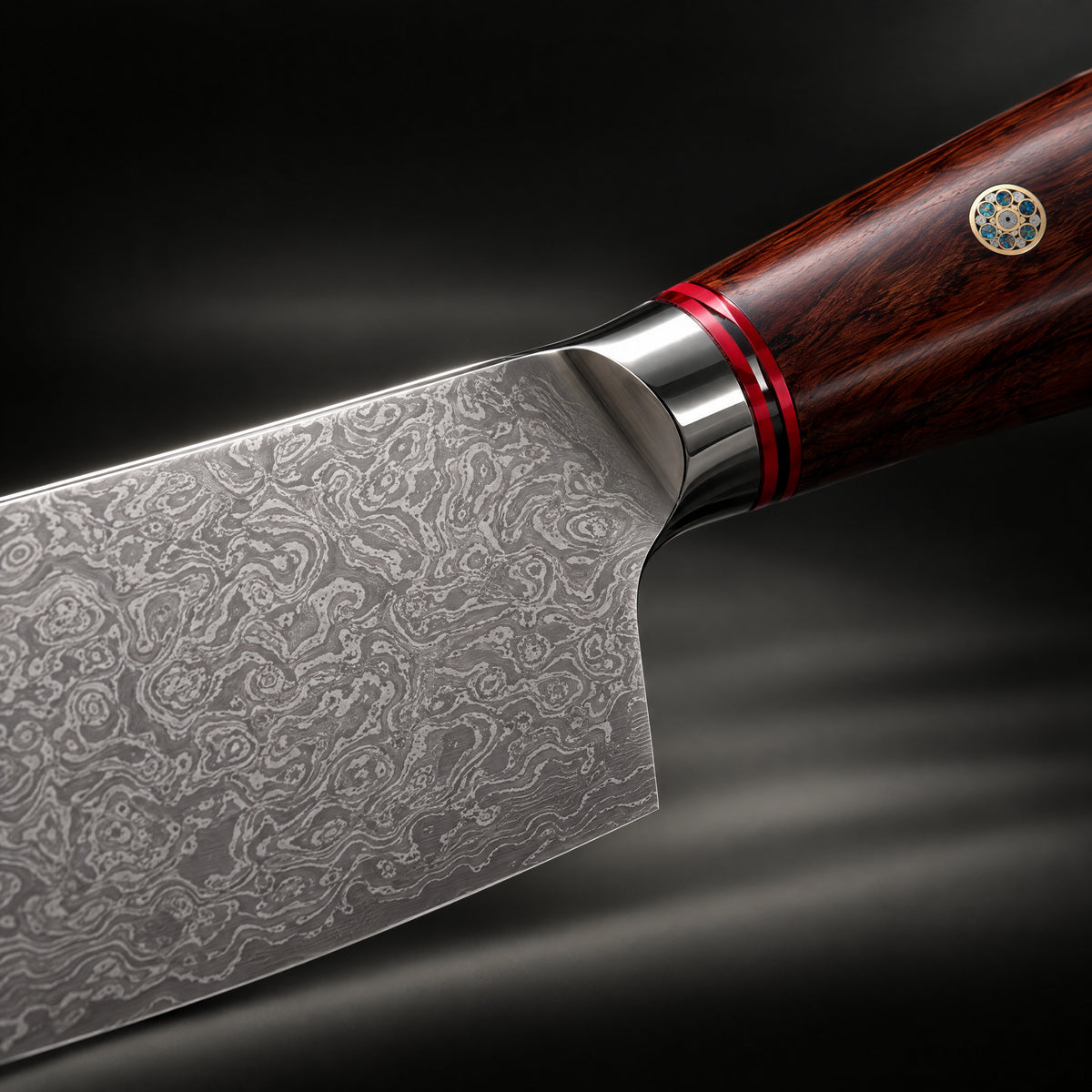 Close-up of the takamori nakiri knife blade and handle