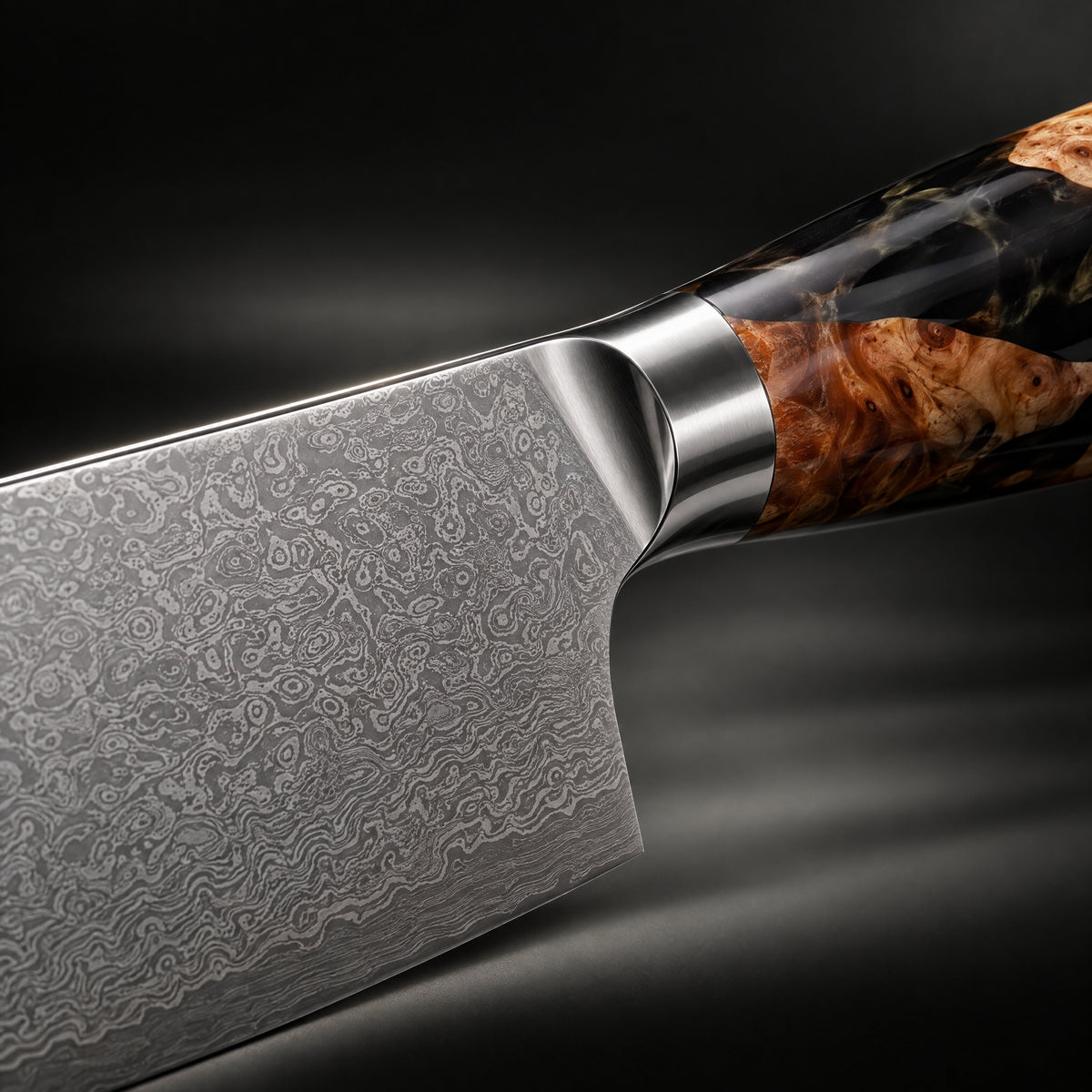 Close-up of the tsukikage nakiri knife blade and handle