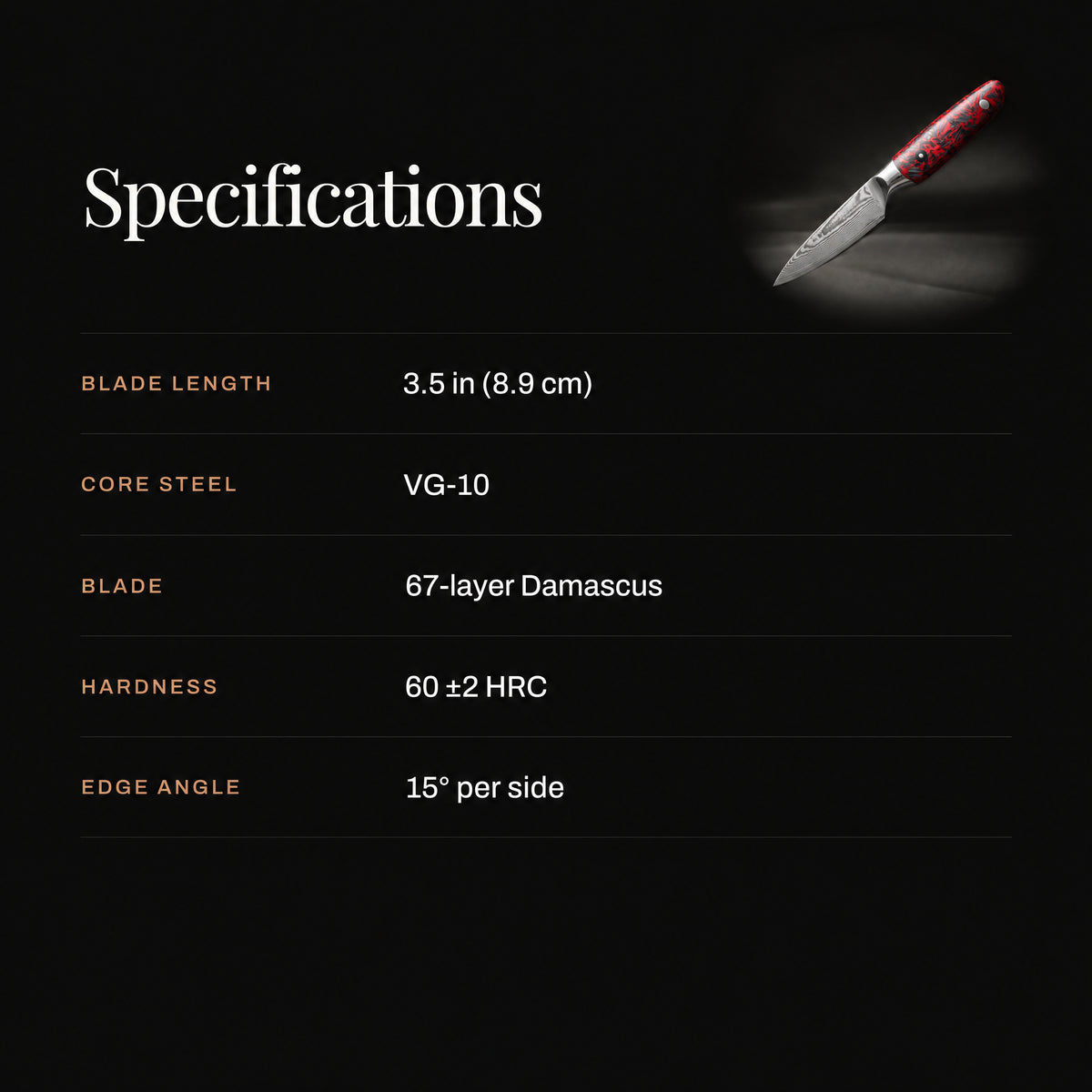 Kurenai Paring Knife specifications