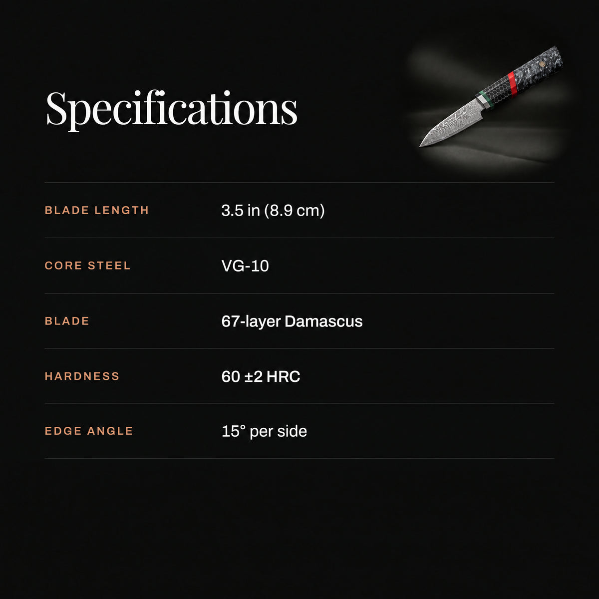 Shingen Paring Knife specifications