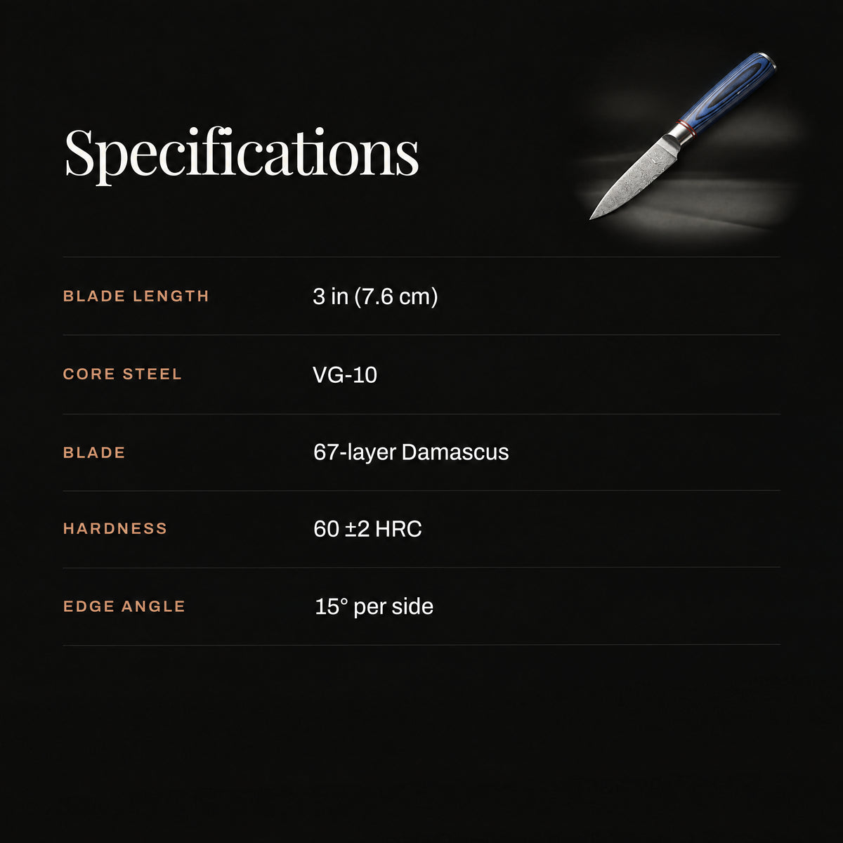Seiryu Paring Knife specifications