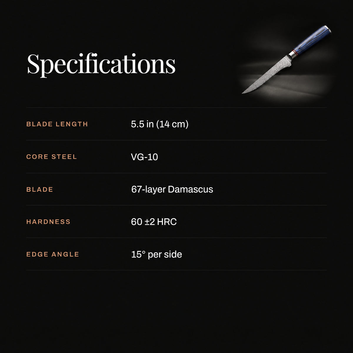 Seiryu Honesuki Boning Knife specifications