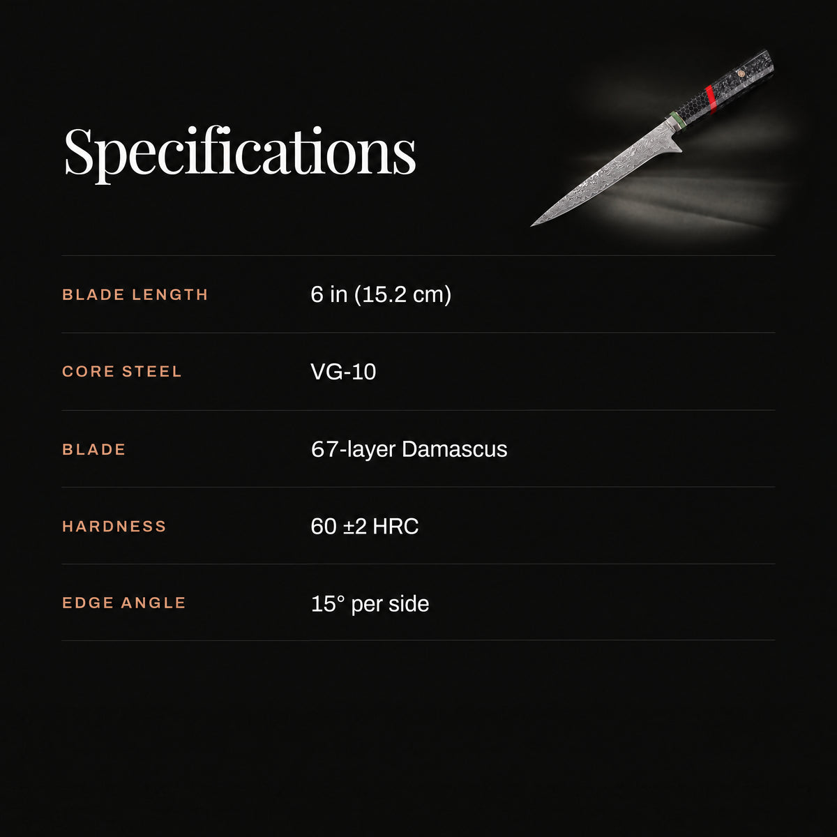 Shingen Honesuki Boning Knife specifications