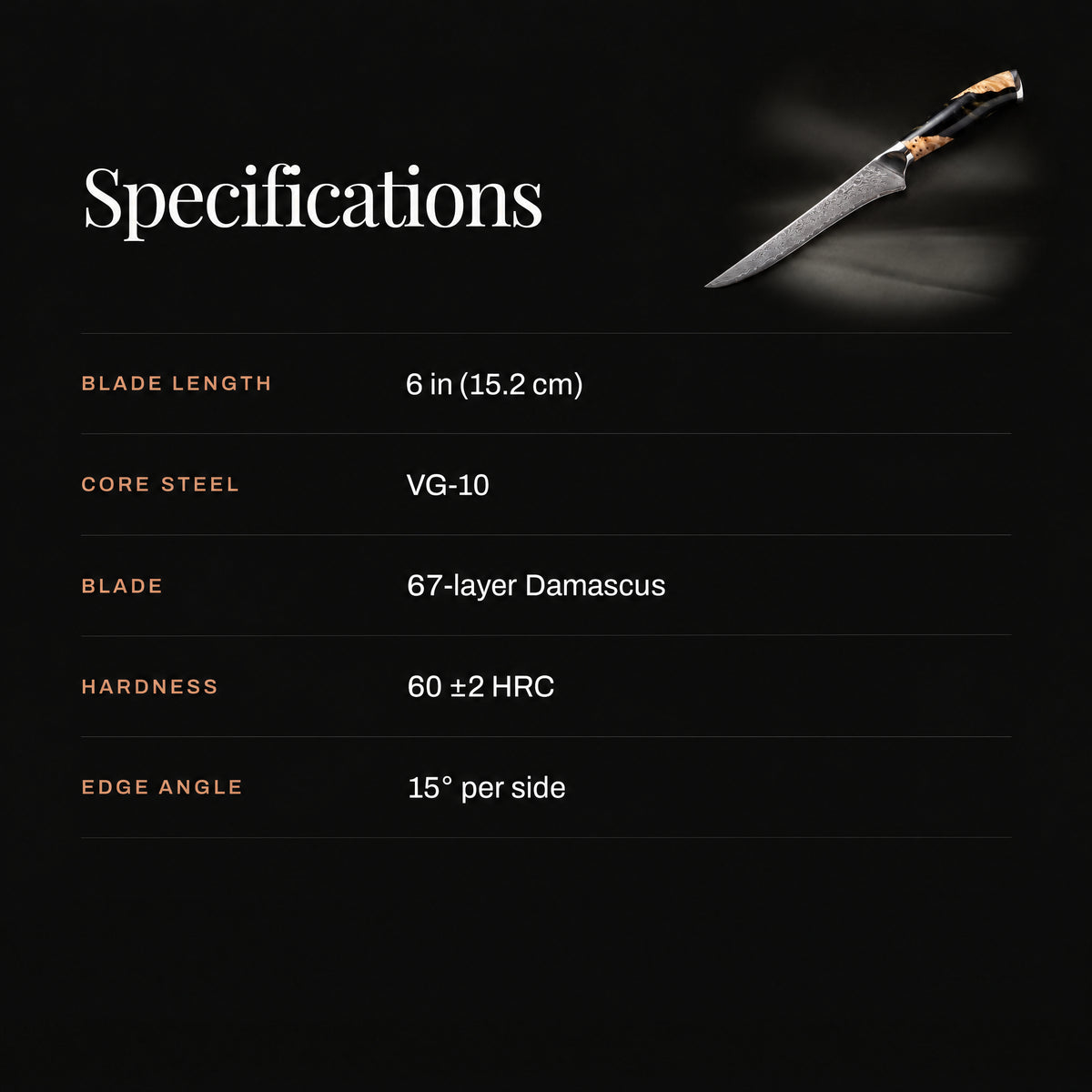 Tsukikage Honesuki Boning Knife specifications