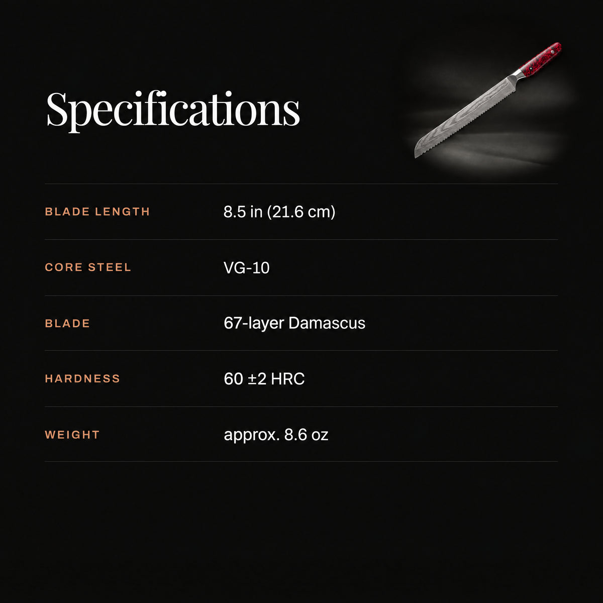 Kurenai Bread Knife specifications