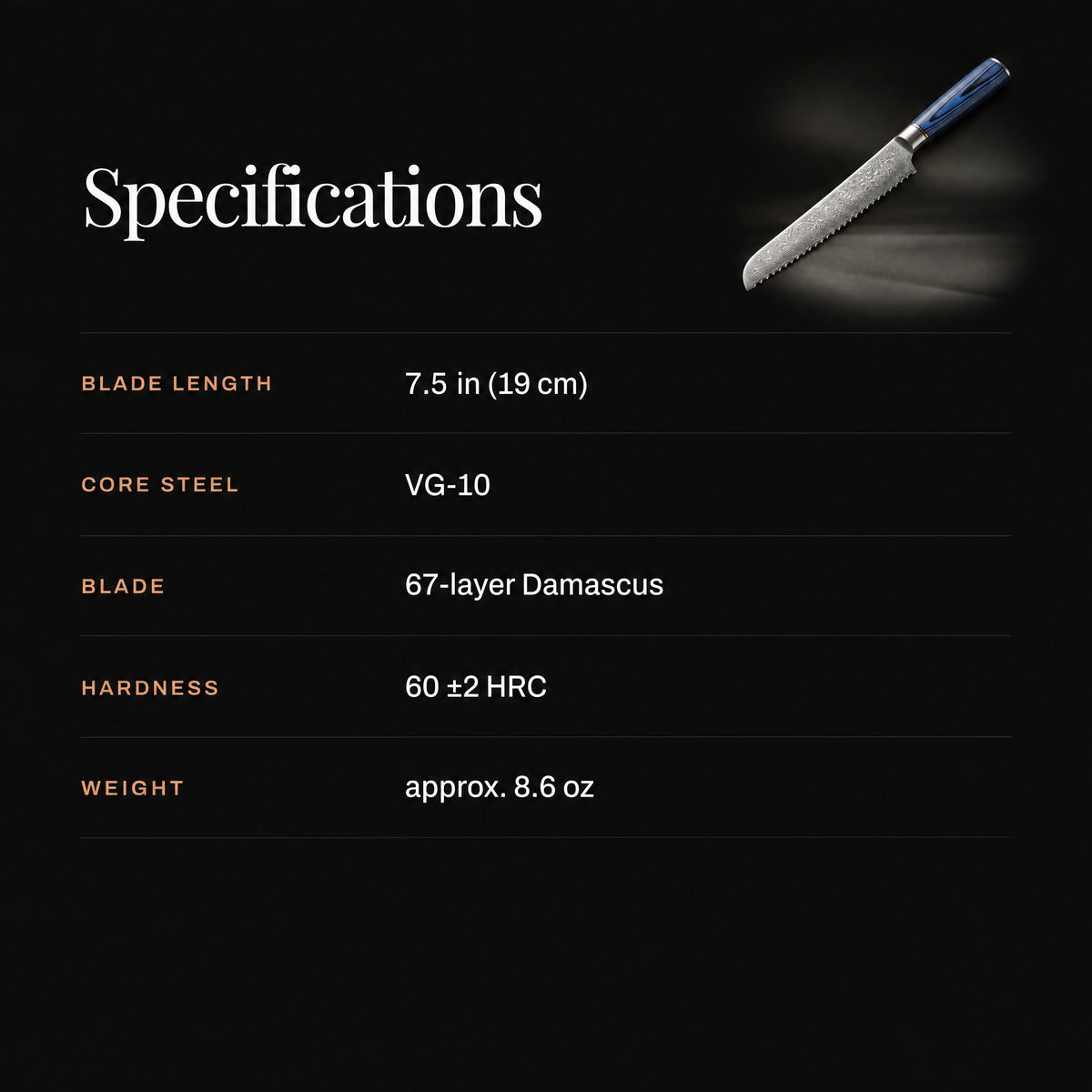 Seiryu Bread Knife specifications