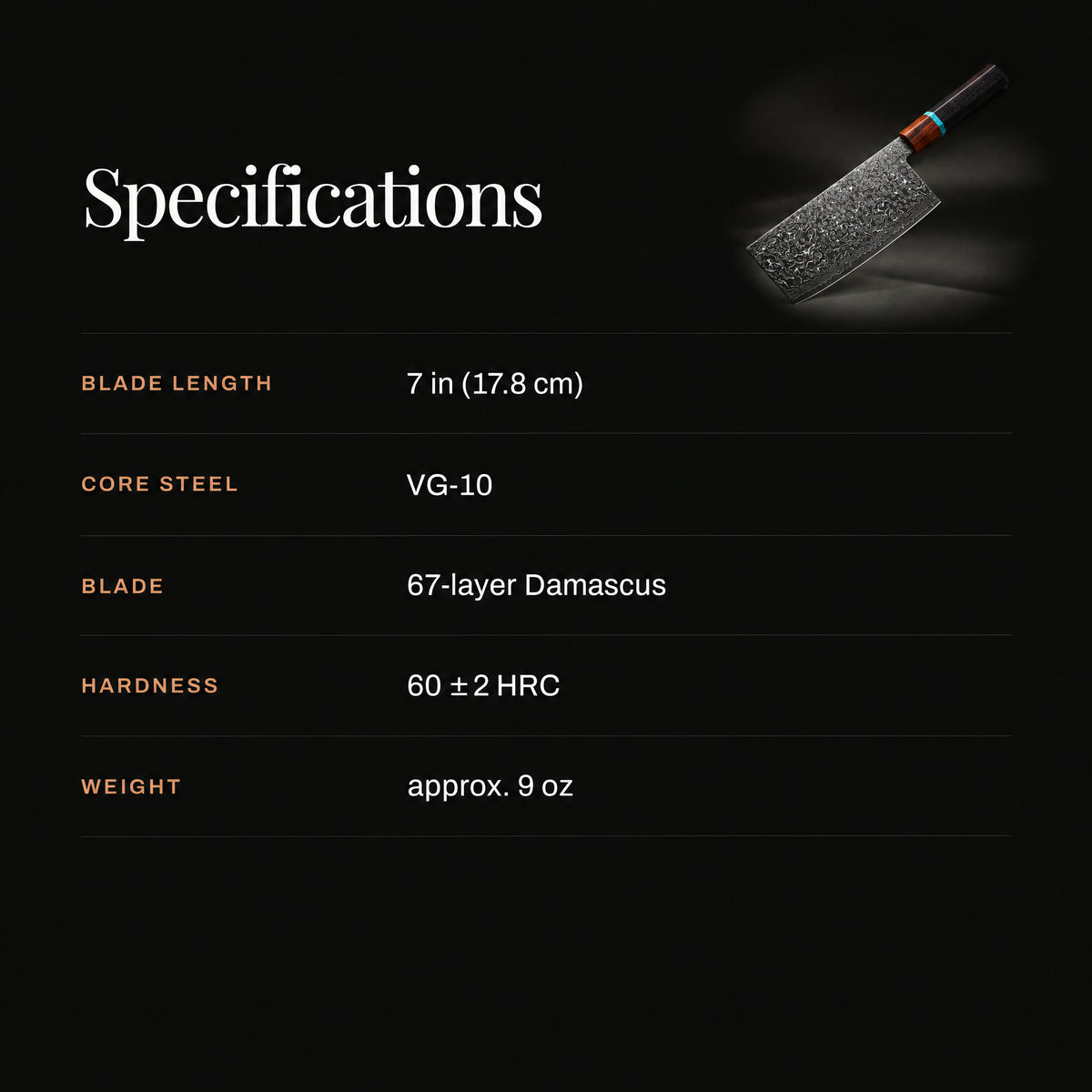 Arashi Cleaver Knife specifications