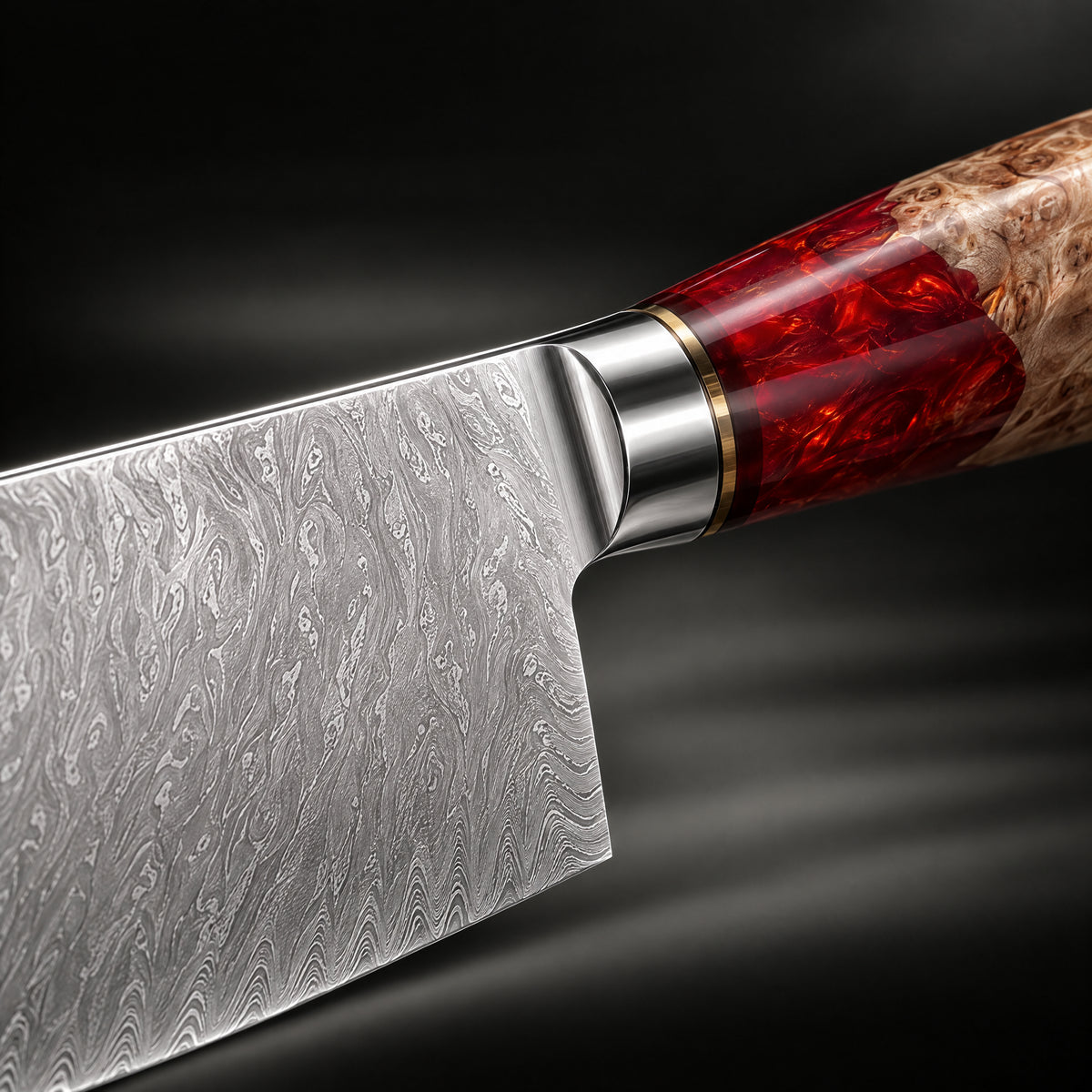 Close-up of the akagi vegetable cleaver knife blade and handle
