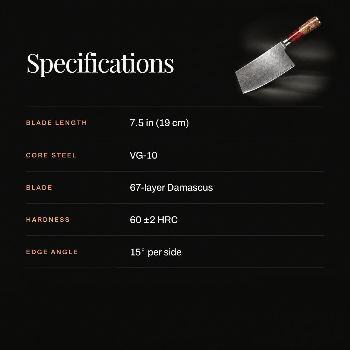 Akagi Vegetable Cleaver Knife specifications